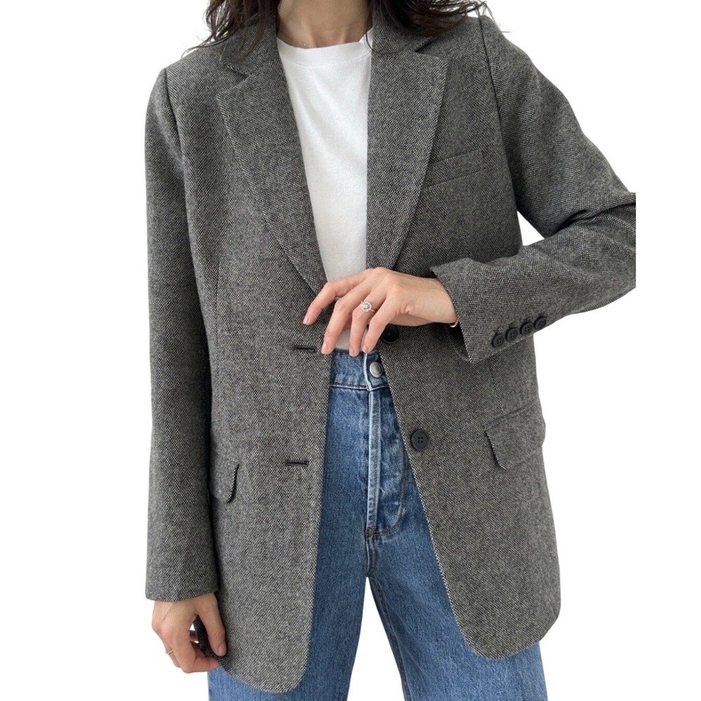 Quince Italian Wool Blazer Womens L Herringbone Two Button Lanificio Nello Gori